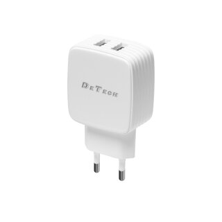 Φορτιστής Σπιτιού DeTech 5V/2.4A 220V 2 x USB λευκό